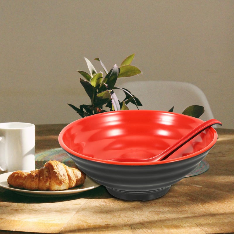 Microwave Safe Ramen Rice Bowl Set 4pcs Coffee Color with Spoons Asian Dinnerware - Image 5