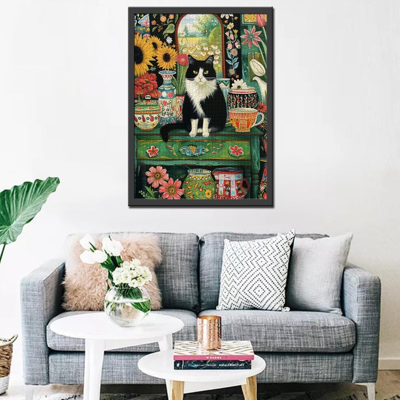 Tucocoo Cat Sit on Table Jigsaw Puzzle Kitten 1000 Pieces Puzzles Game Flower Floral Art Wall Decor DIY Craft Puzzle for Adults Gift for Friends and Family 20 x 27 Inch - Image 3