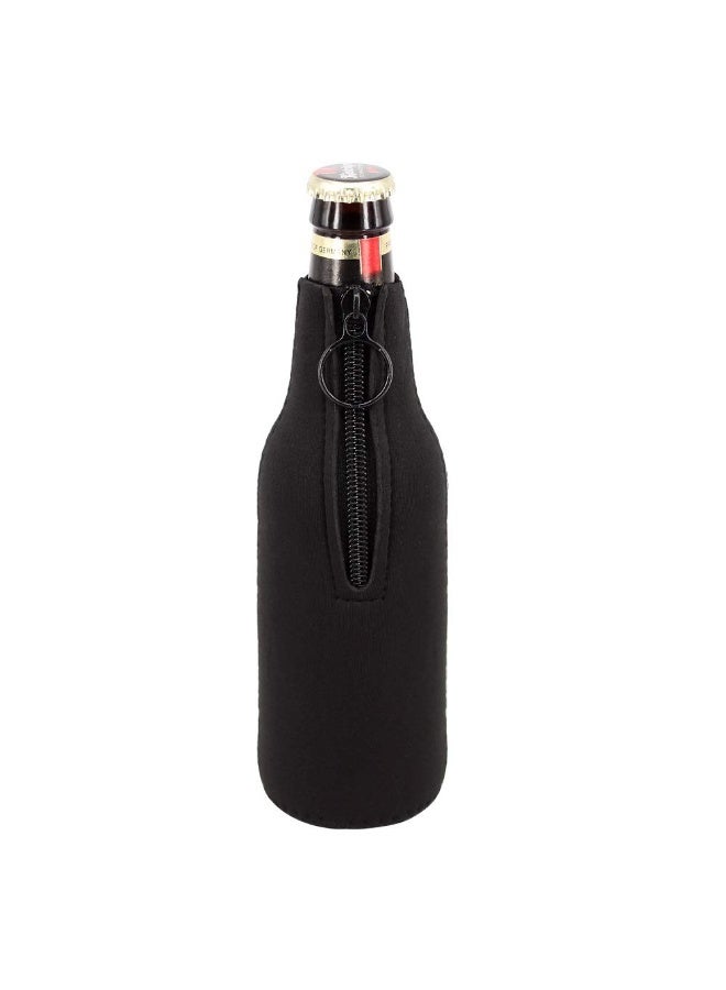 sunkey Beer Bottle Insulator Sleeves 6 Pack Neoprene Beer Bottle Covers with Ring Zipper Bottle Opener for 12 oz/330 ml Bottles (Black) - Image 3