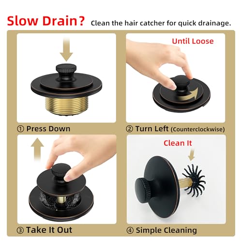 Sogmeter Champagne Brushed Gold Bronze Bathtub Drain, Hair Catcher and 2-Hole Overflow Faceplate, 11.5/16 UNC, Lift and Turn Bathtub Drain Replacement, Tub Drain Stopper - Image 2