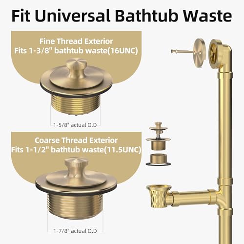 Sogmeter Champagne Brushed Gold Bronze Bathtub Drain, Hair Catcher and 2-Hole Overflow Faceplate, 11.5/16 UNC, Lift and Turn Bathtub Drain Replacement, Tub Drain Stopper - Image 3