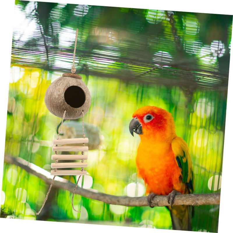 1 Set Coconut Shell Hanging Bird Nest Bed for Parrots Budgies Canary Cockatiel Small Birds Cozy Sleeping Cage Accessory Decorative - Image 2
