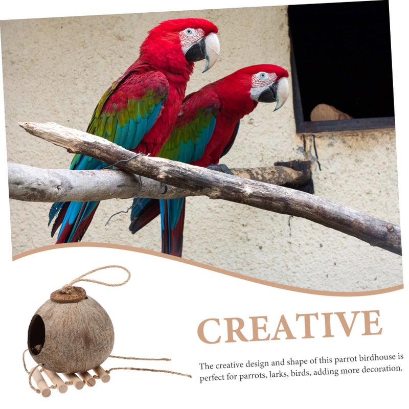 1 Set Coconut Shell Hanging Bird Nest Bed for Parrots Budgies Canary Cockatiel Small Birds Cozy Sleeping Cage Accessory Decorative - Image 5