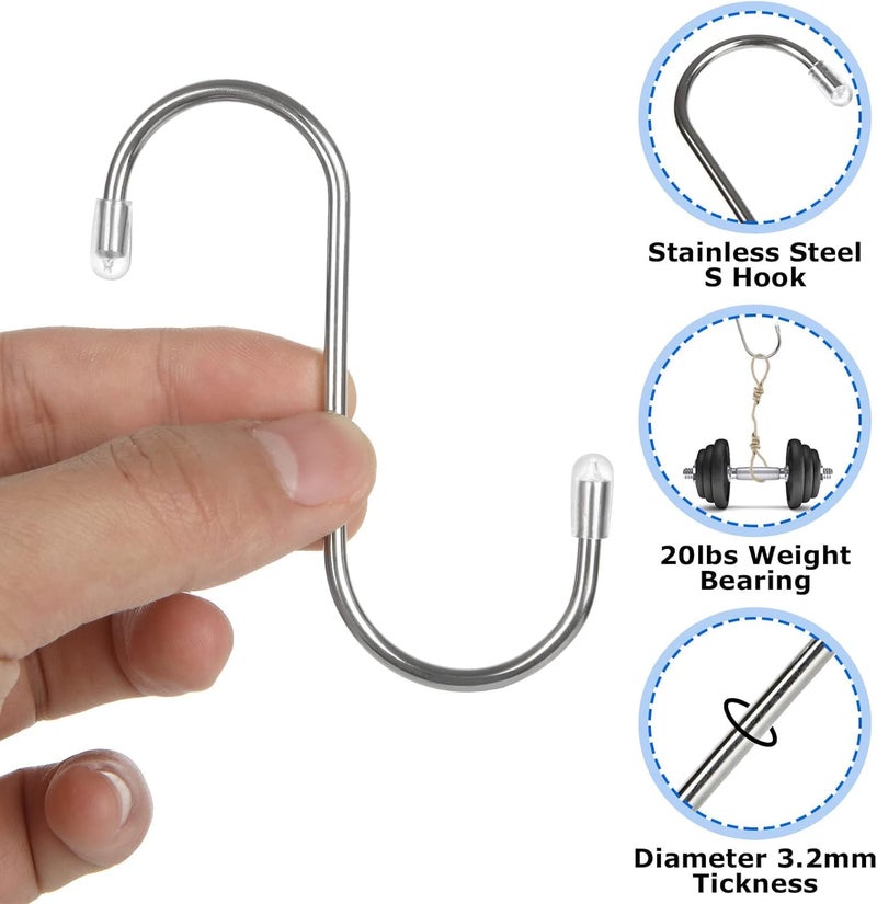 Potency Potency 4 Piece Heavy Duty S Hooks Pan Pot Holder Rack Hooks Hanging Hangers S Shaped Hooks for Kitchenware Pots Utensils Clothes Bags Towels Plants  - Image 5