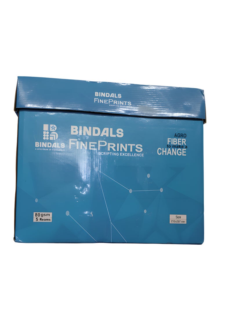 Bindals FinePrints A4 Copier Paper 80 GSM – Premium Quality, Smooth Finish, Multipurpose Printing & Writing Paper, 500 Sheets x 5 Reams (2500 Sheets)