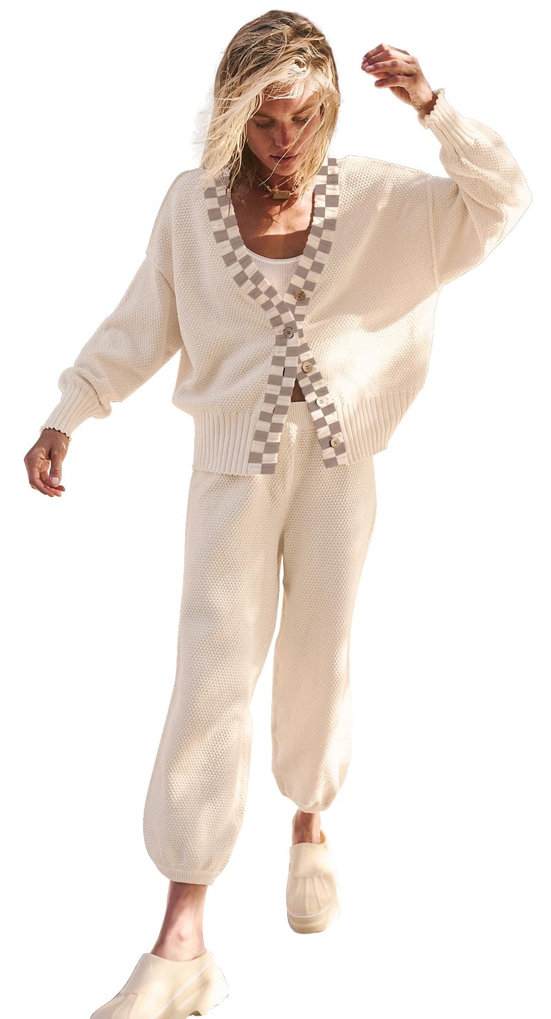 SAUKOLE Womens 2 Piece Sweater Matching Sets Fashion Oversized Cardigan and Baggy Long Pants Knitted Outfits Set Sweatsuit - Image 3