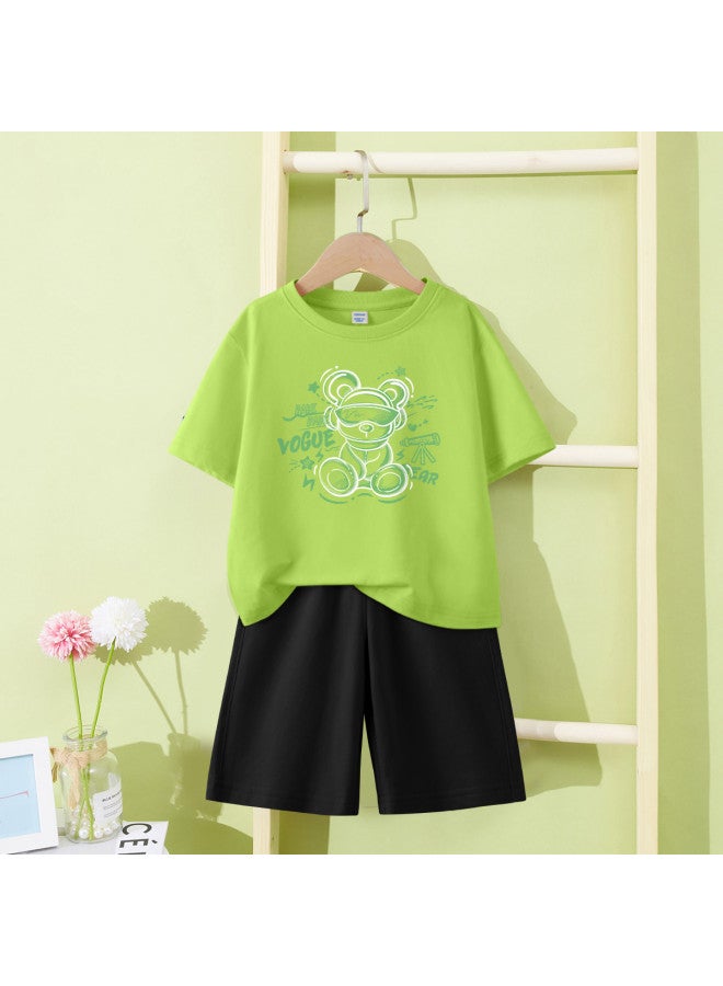 Badibadi Selected Pure Cotton】2025 Summer Boys' Fashion T-shirt Set, Children's Lightweight Two-piece Outfit For Older Kids - Image 2