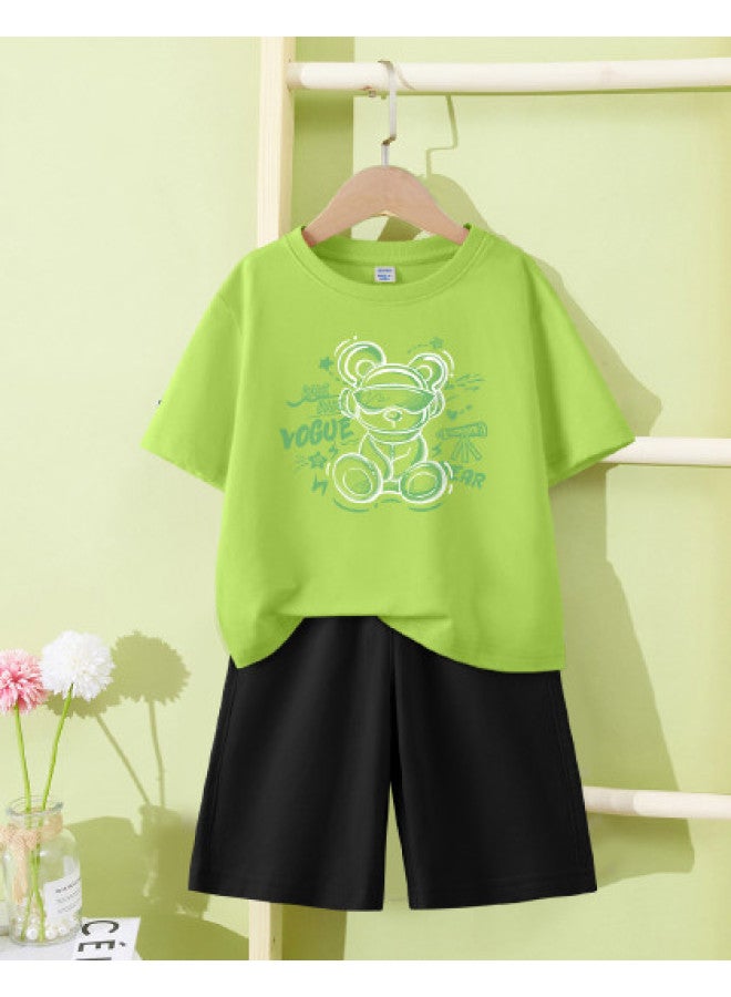 Badibadi Selected Pure Cotton】2025 Summer Boys' Fashion T-shirt Set, Children's Lightweight Two-piece Outfit For Older Kids - Image 1