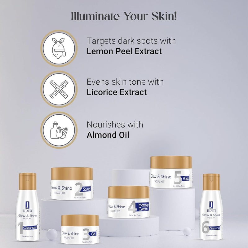 Jiden Bridal Glow Facial Kit 260g  Swarna Bhasma Kumkumadi Oil  Saffron  6Step Skincare  Cleanser Scrub Gel Massage Cream Pack  Serum  Perfect for BridestoBe for Radiant Glowing Skin - Image 5