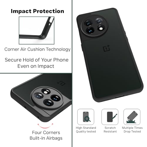 RIGGEAR Shockproof Sleek Hybrid Armor Back Cover Case Compatible with OnePlus 11 (Smoke Black Matte PC + Black TPU Bumper) - Image 4