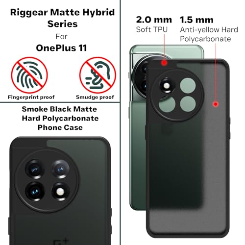 RIGGEAR Shockproof Sleek Hybrid Armor Back Cover Case Compatible with OnePlus 11 (Smoke Black Matte PC + Black TPU Bumper) - Image 3