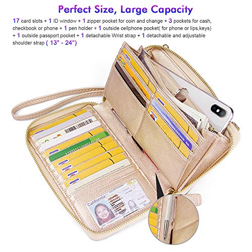 nuoku Womens RFID Wallet Purse Wristlet Crossbody Clutch with Zip Around 2 Strap - Image 3