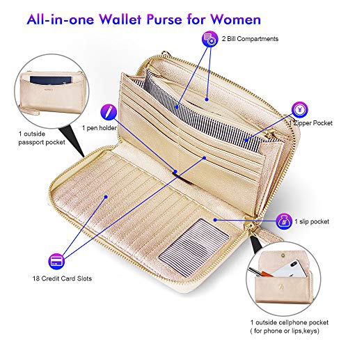 nuoku Womens RFID Wallet Purse Wristlet Crossbody Clutch with Zip Around 2 Strap - Image 4