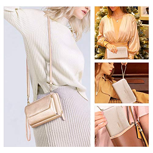 nuoku Womens RFID Wallet Purse Wristlet Crossbody Clutch with Zip Around 2 Strap - Image 2