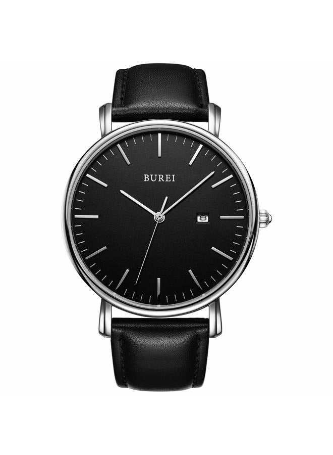 BUREI Men Wrist Watches Fashion Minimalist Analog Quartz Waterproof Watches for Men, black silver black-black, Quartz Watches - Image 1
