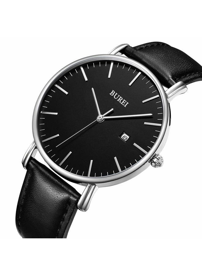 BUREI Men Wrist Watches Fashion Minimalist Analog Quartz Waterproof Watches for Men, black silver black-black, Quartz Watches - Image 2
