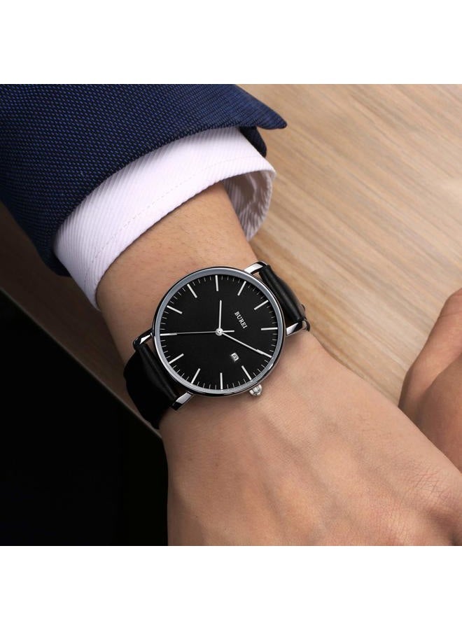 BUREI Men Wrist Watches Fashion Minimalist Analog Quartz Waterproof Watches for Men, black silver black-black, Quartz Watches - Image 5