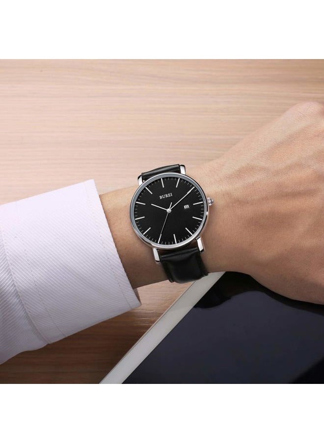 BUREI Men Wrist Watches Fashion Minimalist Analog Quartz Waterproof Watches for Men, black silver black-black, Quartz Watches - Image 4