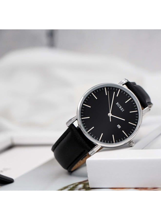 BUREI Men Wrist Watches Fashion Minimalist Analog Quartz Waterproof Watches for Men, black silver black-black, Quartz Watches - Image 3