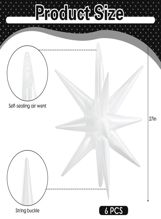Hungdao 6 Pcs Large Star Balloons 27 Inch Starburst Spike Foil Explosion Balloons 14 Point Star Cone for Birthday Wedding Anniversary Halloween Christmas Backdrop Party Decorations(White) - Image 2