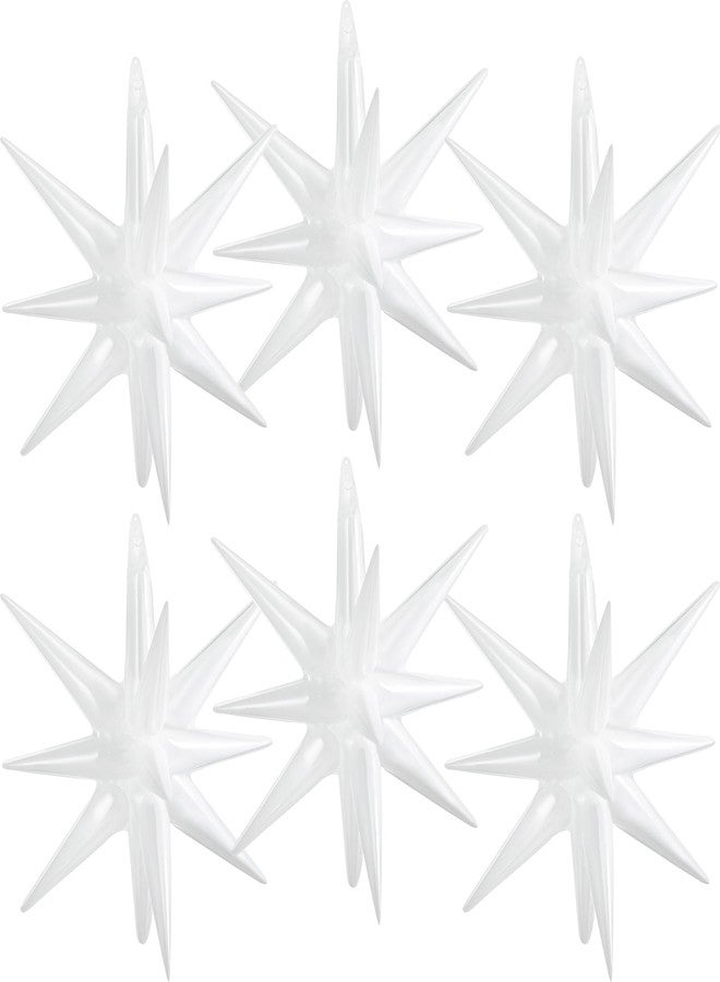 Hungdao 6 Pcs Large Star Balloons 27 Inch Starburst Spike Foil Explosion Balloons 14 Point Star Cone for Birthday Wedding Anniversary Halloween Christmas Backdrop Party Decorations(White) - Image 1