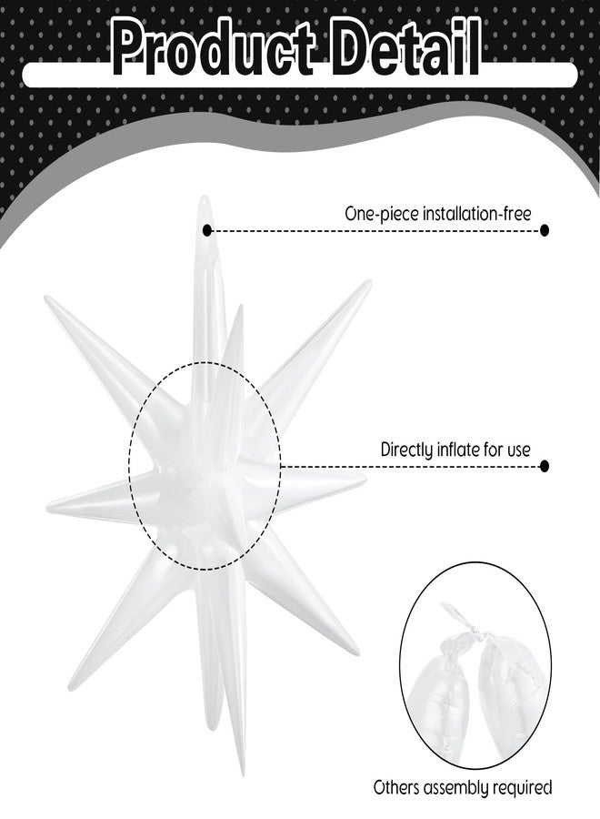 Hungdao 6 Pcs Large Star Balloons 27 Inch Starburst Spike Foil Explosion Balloons 14 Point Star Cone for Birthday Wedding Anniversary Halloween Christmas Backdrop Party Decorations(White) - Image 4