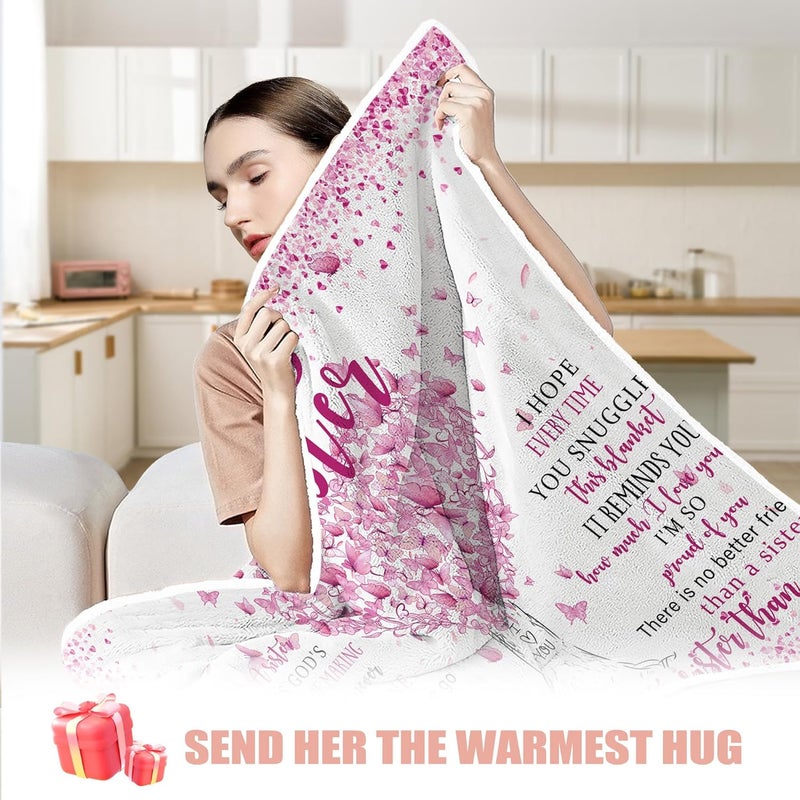 Taesun Sister Gifts, Christmas Sisters Gifts Wearable Blanket, Hooded Blanket 47x72 in for Girls, Hoodie Present for Her Bestie, Girl/Little Sister in Law on Birthday, Christmas, Galentines Day - Image 3