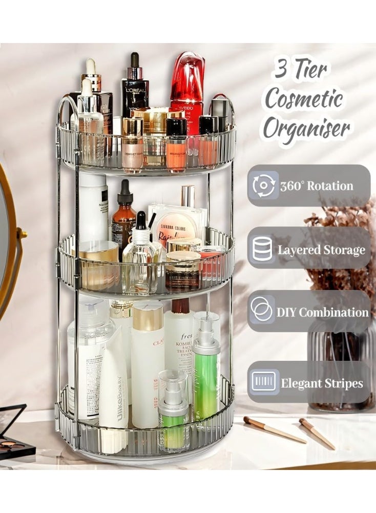 ZERIFAM 360 Rotating Makeup Organizer, 3 Tier High-Capacity Skincare Clear Make up Storage Perfume Organizers Cosmetic Dresser Organizer, Space-Saving Cosmetic Storage for Dresser Countertop - Image 3