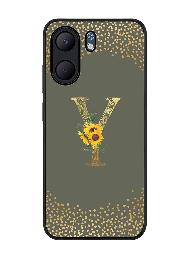 Stylizedd For Oppo A5x 5G / A5x 4G Case,Slim fit Camera Protection, Shockproof Thin Phone cover  - Custom Floral Monogram - Y  (Olive Green )