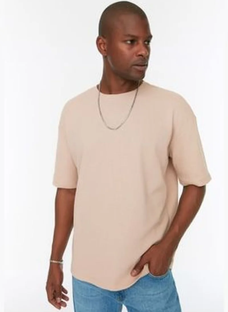 trendyol Camel Men's Oversize/Wide Cut Crew Neck Short Sleeves Basic Textured T-shirt TMNSS22TS00049.