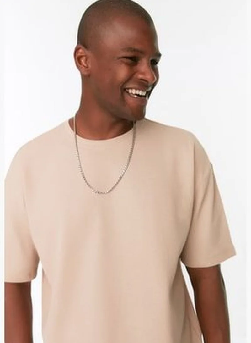 trendyol Camel Men's Oversize/Wide Cut Crew Neck Short Sleeves Basic Textured T-shirt TMNSS22TS00049.