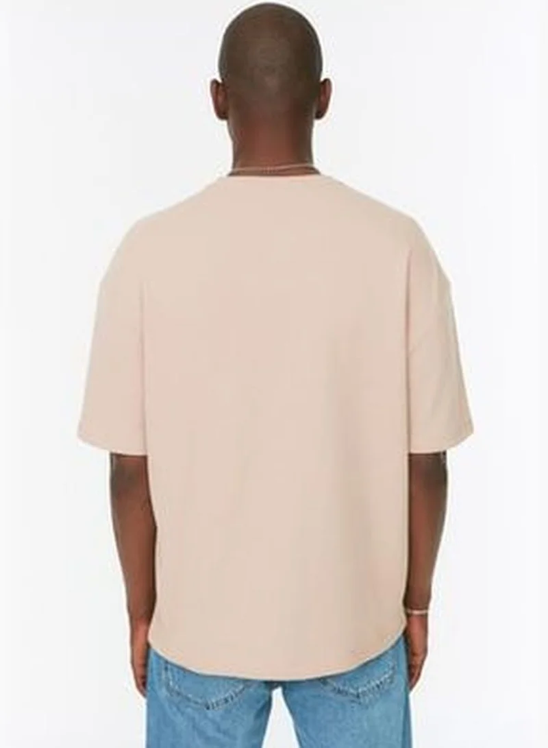 trendyol Camel Men's Oversize/Wide Cut Crew Neck Short Sleeves Basic Textured T-shirt TMNSS22TS00049.
