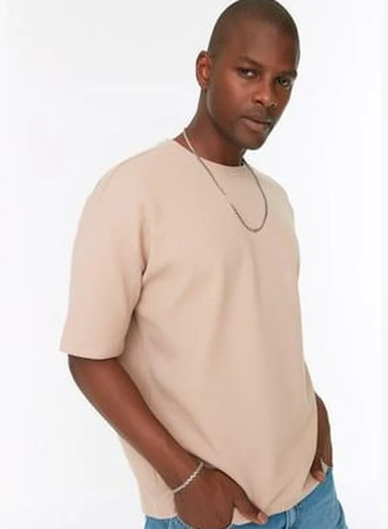 trendyol Camel Men's Oversize/Wide Cut Crew Neck Short Sleeves Basic Textured T-shirt TMNSS22TS00049.