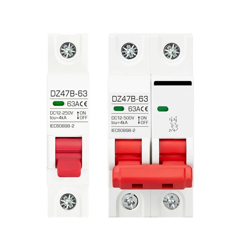 قاطع دائرة حماية بطارية DC بجهود 12V، 24V، 48V، 36V، DZ47 - مفتاح حماية الأقطاب الإيجابية والسلبية مع عزل (2P، 125A) - Image 1