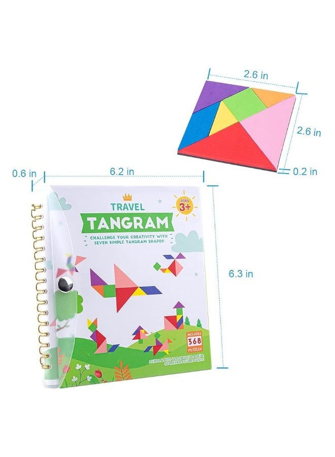 Vanmor Travel Tangram Puzzle with 2 Sets Magnetic Plate-Montessori Shape Pattern Blocks Jigsaw Road Trip Games with 368 Solution - IQ Book Educational Toy Brain Teaser Gift for Kids Adults Challenge - Image 5