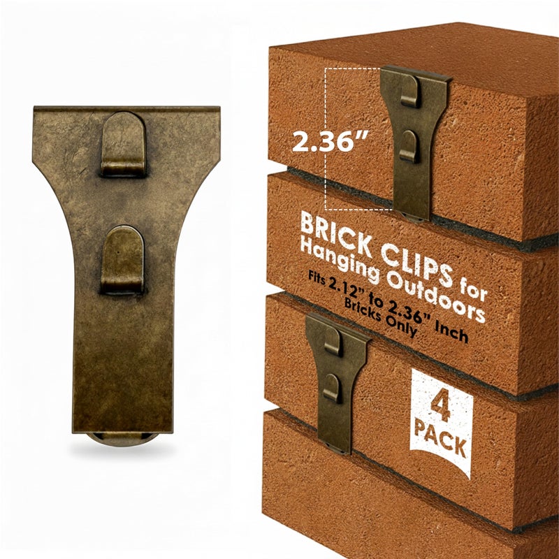 Christmas Brick Clips for Hanging Outdoors 4Pack Wreaths up to 25 LBS Brick Hangers Fits 212 to 236 Inch Bricks Brick Hooks to Hang Wall Decor Planters Pictures