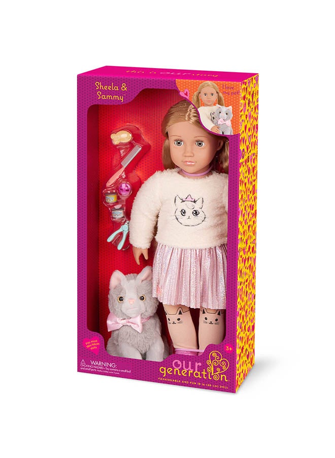 Our Generation Fashionable 18-inch Girl Doll with Pet Kitten and Kitten Accessories, Gifting Toys, Age 6+ years, Characters-Sheela & Sammy - Image 1