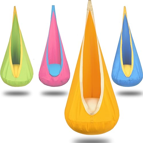 Kids Pod Swing Hanging Seat Child Hammock Chair Indoor and Outdoor Sensory Swings 100 Cotton Loading Capacity 170 lbs Yellow