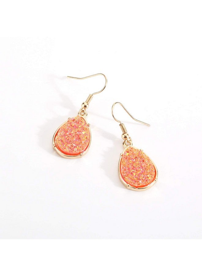 BaubleStar Chic Simulated Druzy Earrings Tear Drop Dangle Gold Earrings For Women Orange Stone Crystal Sparkly Oval Ore Fashion Jewelry - Image 5