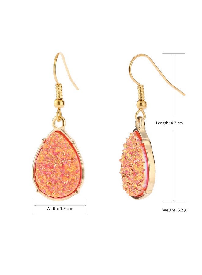 BaubleStar Chic Simulated Druzy Earrings Tear Drop Dangle Gold Earrings For Women Orange Stone Crystal Sparkly Oval Ore Fashion Jewelry - Image 4