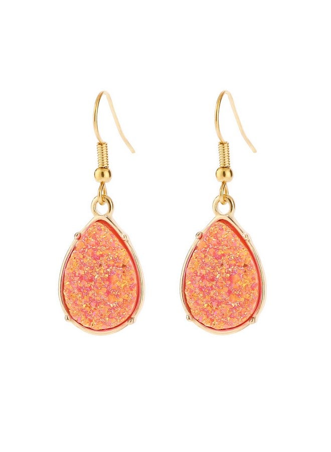 BaubleStar Chic Simulated Druzy Earrings Tear Drop Dangle Gold Earrings For Women Orange Stone Crystal Sparkly Oval Ore Fashion Jewelry - Image 1