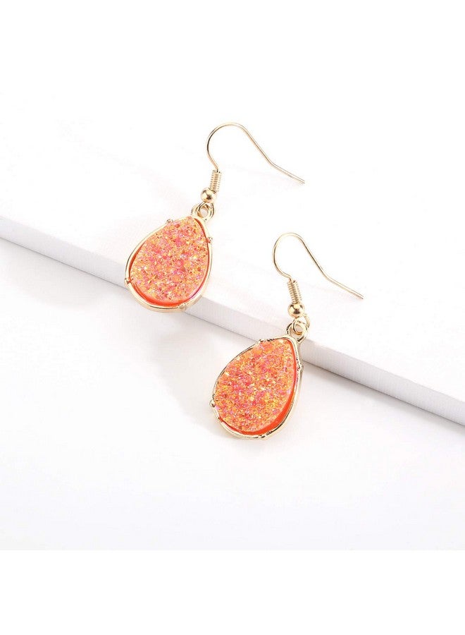 BaubleStar Chic Simulated Druzy Earrings Tear Drop Dangle Gold Earrings For Women Orange Stone Crystal Sparkly Oval Ore Fashion Jewelry - Image 3