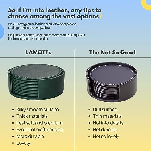 LAMOTI Leather Coasters for Drinks, 4" Drink Coasters Set of 6 with Holder for Tabletop Protection, Handmade Luxurious Home Décor and Housewarming Gift (Green) - Image 4