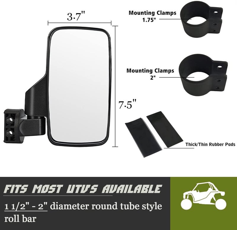 Angooni مرايا جانبية لسيارات UTV من أنغوني لأسطوانة 1.75" و 2" (عبوة 2) - Image 3
