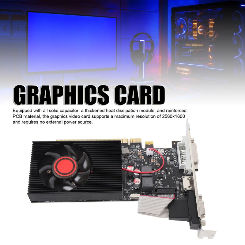 بطاقة الرسومات GT610 بسعة 1 جيجابايت من نوع DDR3 وعرض ناقل 64 بت مع مروحة تبريد ومنافذ DVI و VGA لأجهزة الكمبيوتر - Image 4
