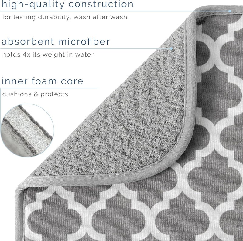 S&T INC. Absorbent, Reversible Microfiber Dish Drying Mat for Kitchen, 16 Inch x 18 Inch, White Trellis (497401) - Image 3