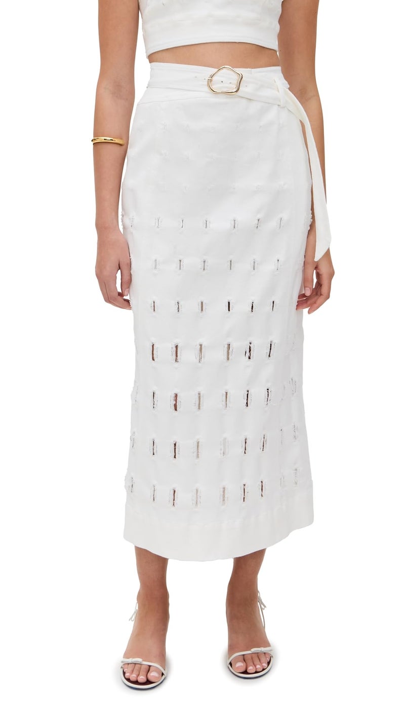 AMUR Womens Jay Textured Twill MIDI Skirt Sea Salt