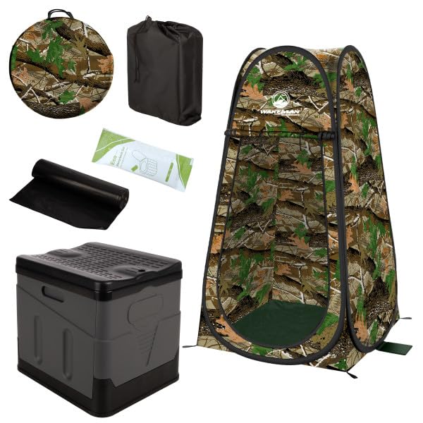Wakeman Portable Toilet for Adults with Pop Up Privacy Tent Camping Toilet Travel Potty Bathroom Kit with Camping Shower Tent or Changing Room for Roadtrip Beach or RV Travel by Wakeman Outdoors Camo - Image 1