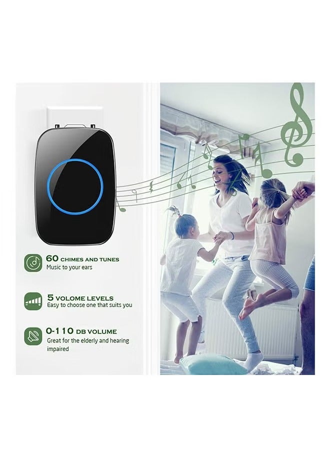 DUKASOU Wireless Doorbell for Home, Hotel, Office, Hotel, Apartment, Waterproof Smart Doorbell with LED flash Black 2 transmitters, 1 receiver - Image 2