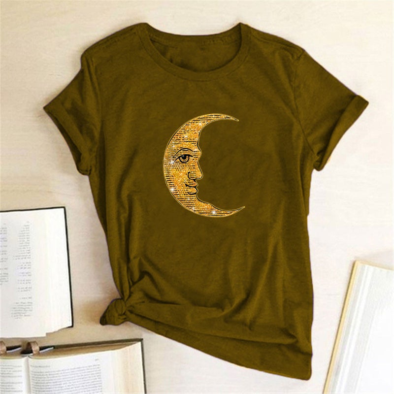 wish independent station sun moon pattern printed short sleeve t-shirt - Image 3